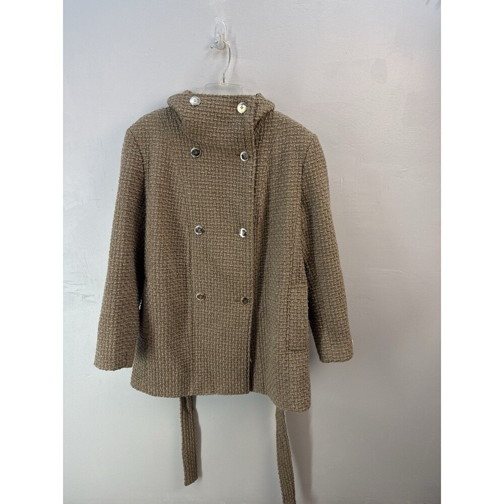 Women’s Calvin Klein Double Breasted Brown Wool Blend Belted Coat Size Small - Picture 7 of 16